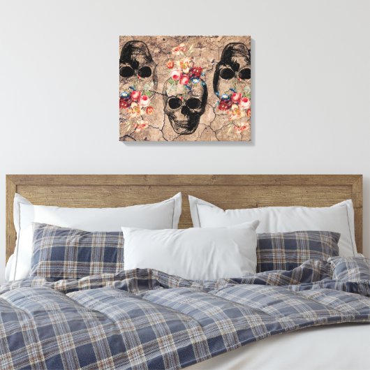 Hergeboorte - Skulls Blossomt uit stof Canvas Afdruk (Insitu (Slaapkamer))