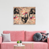 Hergeboorte - Skulls Blossomt uit stof Canvas Afdruk (Insitu (Woonkamer))