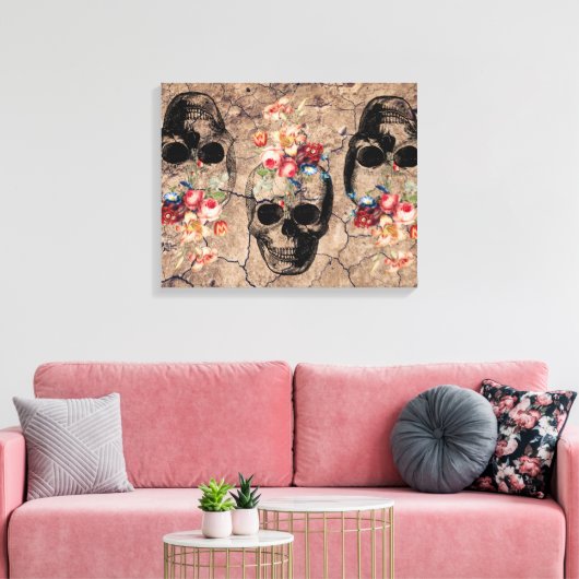Hergeboorte - Skulls Blossomt uit stof Canvas Afdruk (Insitu (Woonkamer))