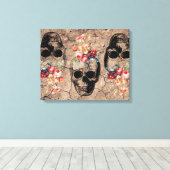 Hergeboorte - Skulls Blossomt uit stof Canvas Afdruk (Insitu (Houten vloer))