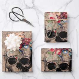 Hergeboorte - Skulls Blossomt uit stof Inpakpapier Vel