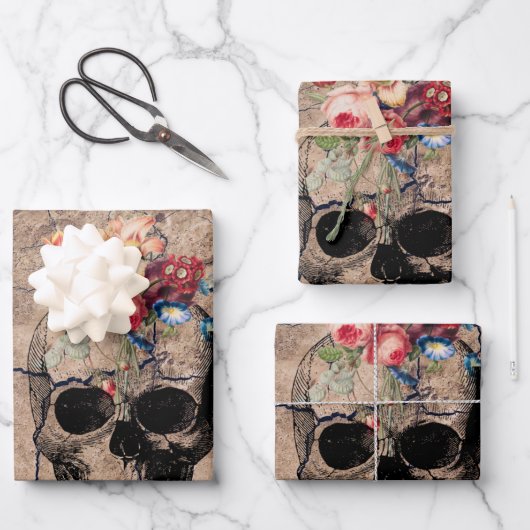 Hergeboorte - Skulls Blossomt uit stof Inpakpapier Vel (Voorkant)