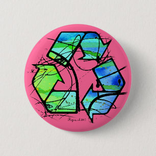 Hergebruik, reduceren, Recyclen op Aarde-dag cadea Ronde Button 5,7 Cm