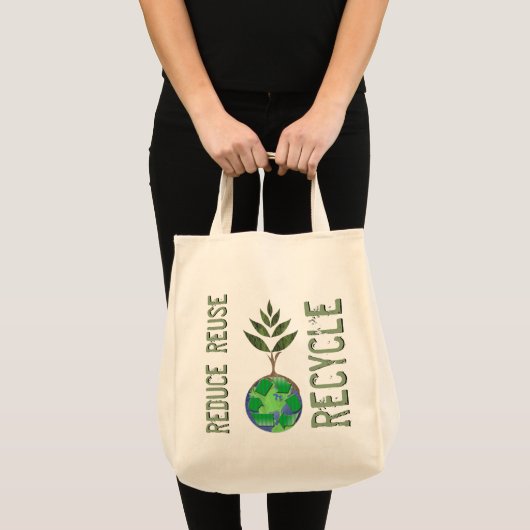 Hergebruik Verminder het Wereldbol van de Recyclen Tote Bag (Voorkant (product))