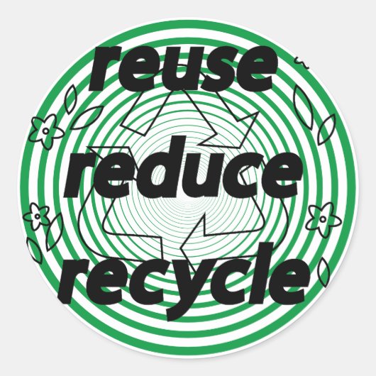 Hergebruik Verminder Recyclen groen en wit Ronde Sticker (Voorkant)