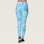 Herhaal bleke hemelblauw - witte waterverf bloemen leggings (Achterkant)