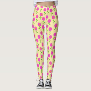 Herhaal bloempatroon met hete roze bloemen leggings