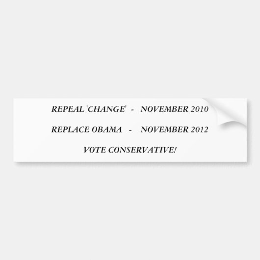 HERHAAL NOVEMBER 2010VERVANGEN OBAMA ... BUMPERSTICKER (Voorkant)