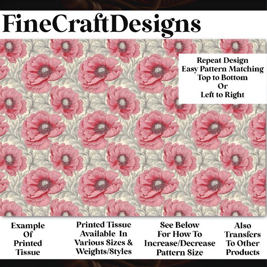 Herhaal Rood Roze Grijs Poppy Patroon BU7 Decoupag Tissuepapier