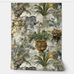 Herhaal Tropisch Thema Leopard Zebra Exotic Lady Behang