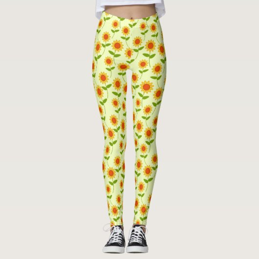 Herhaal Zonnebloem Patroon Leggings (Voorkant)