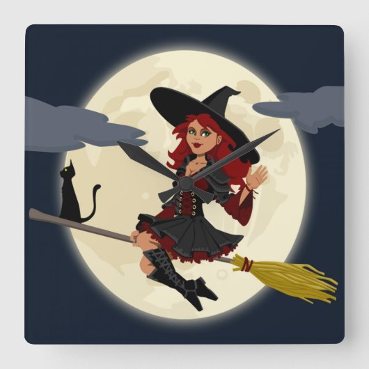 HERHAALDE HALLOWEEN WITCH VIERKANTE KLOK (Voorkant)