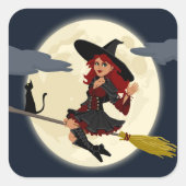 HERHAALDE HALLOWEEN WITCH VIERKANTE STICKER (Voorkant)
