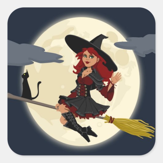 HERHAALDE HALLOWEEN WITCH VIERKANTE STICKER (Voorkant)