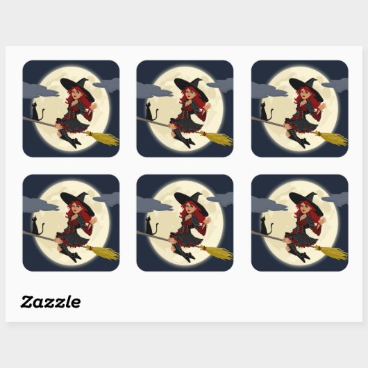 HERHAALDE HALLOWEEN WITCH VIERKANTE STICKER (Vel)