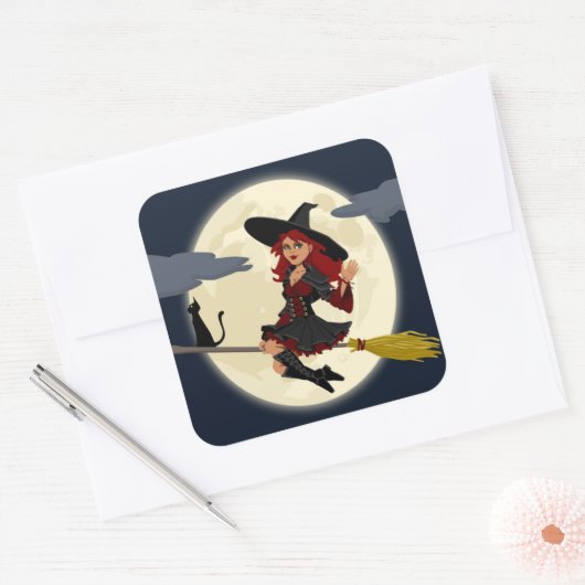 HERHAALDE HALLOWEEN WITCH VIERKANTE STICKER (Envelop)
