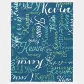 Herhaalde namen allover Dark Zee-Blue Fleece Deken (Voorkant)