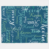 Herhaalde namen allover Dark Zee-Blue Fleece Deken (Voorkant (Horizontaal))