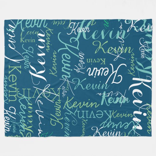 Herhaalde namen allover Dark Zee-Blue Fleece Deken (Voorkant (Horizontaal))