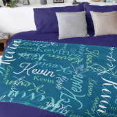 Herhaalde namen allover Dark Zee-Blue Fleece Deken