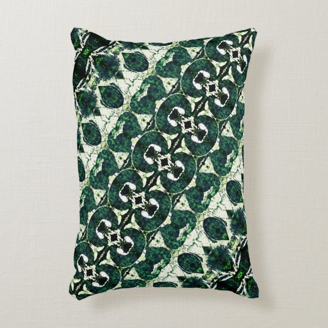 Herhaalde ruwe smaragdgroen onder witte textuur t accent kussen (Voorkant(Verticaal))