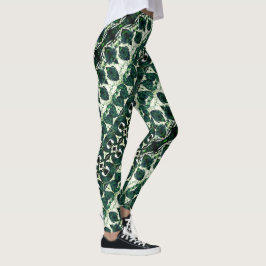 Herhaalde ruwe smaragdgroen onder witte textuur t leggings