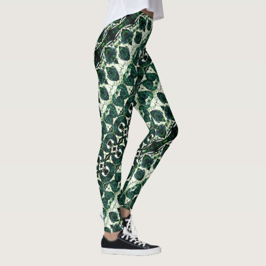 Herhaalde ruwe smaragdgroen onder witte textuur t leggings (Rechts)