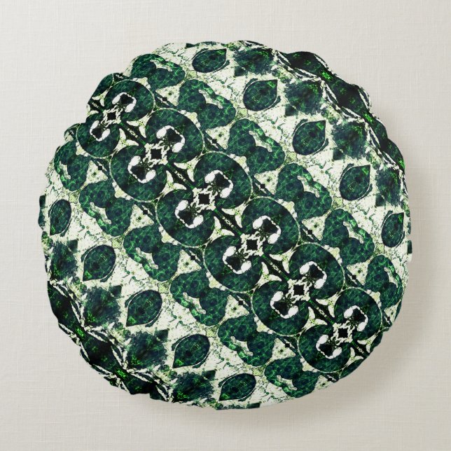 Herhaalde ruwe smaragdgroen onder witte textuur t rond kussen (Voorkant)