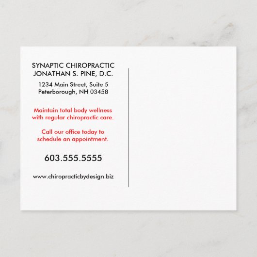 Herhaaldelijk herstel van de Chiropractische colla Briefkaart (Achterkant)