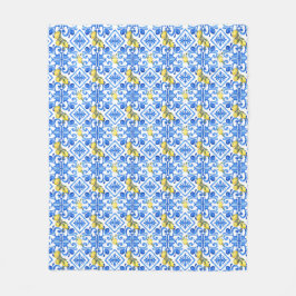 Herhalend Blauw Geel Citroen Patroon Fleece Deken