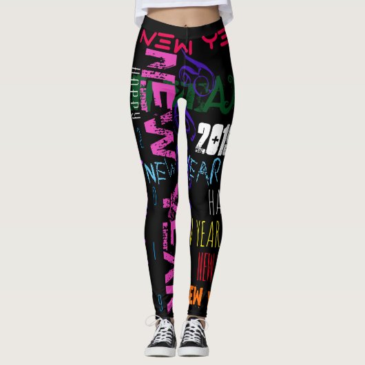 Herhalend Gelukkig Nieuwjaar Pop Kleuren WL Leggings (Voorkant)