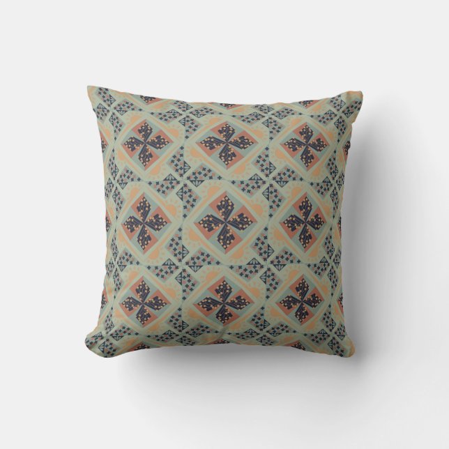 Herhalend geometrisch patroon met blauw en perzik kussen (Voorkant)