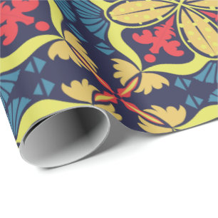 Herhalend geometrisch patroon met rood en geel cadeaupapier