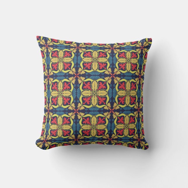 Herhalend geometrisch patroon met rood en geel kussen (Voorkant)