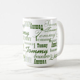 Herhalend groen naampatroon koffiemok