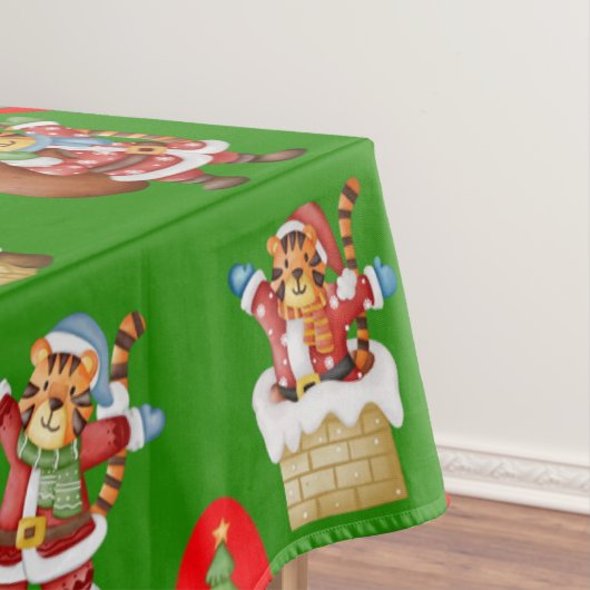 Herhalend kerstpatroon met tijgers tafelkleed (Voorbeeld)