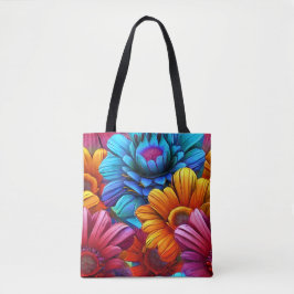 Herhalend patroon van 3d kleurrijke bloemen tote bag