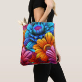Herhalend patroon van 3d kleurrijke bloemen tote bag (Dichtbij)