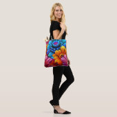 Herhalend patroon van 3d kleurrijke bloemen tote bag (Op model)