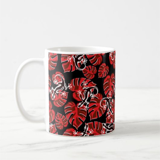 Herhalend salamander en rood lederen patroon koffiemok (Links)