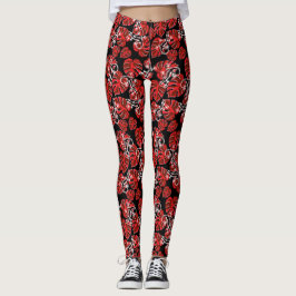 Herhalend salamander en rood lederen patroon leggings