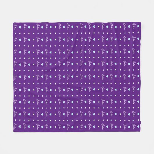 Herhalende aangepaste naam met harten diep-paarse fleece deken (Voorkant (Horizontaal))