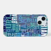 Herhalende Brian (aangepaste naam) blauwe tinten iPhone 15 Case (Achterkant horizontaal)