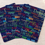 Herhalende kleurnamen overal donkerblauw pokerkaarten<br><div class="desc">Voeg een naam of een ander speciaal woord toe aan de sjabloon om een stijlvol typografisch patroon te creëer met verschillende lettertypestijlen en -kleuren die op een donkerblauwe achtergrond (in aangepaste kleur) zijn afgedrukt</div>