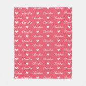 Herhalende Meisjes Naam Roze & Wit Liefde Hart Fleece Deken (Voorkant)