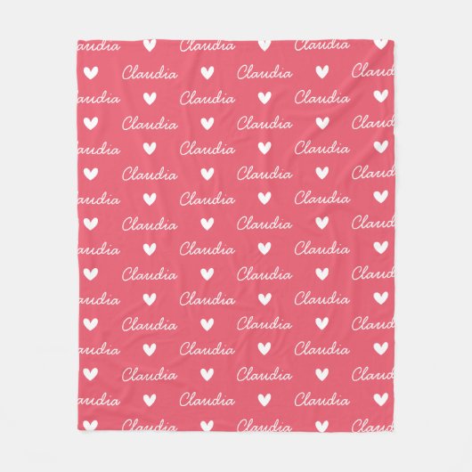 Herhalende Meisjes Naam Roze & Wit Liefde Hart Fleece Deken (Voorkant)