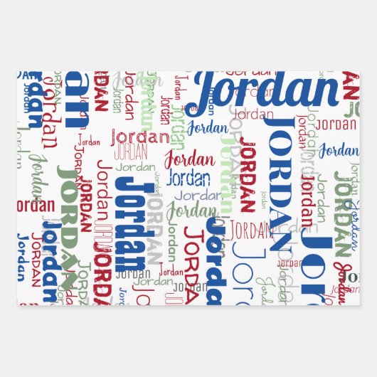 Herhalende Naam Blauw Groen Rood Kerstmis Inpakpapier Vel (Voorkant 3)