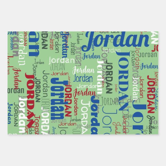 Herhalende Naam Blauw Groen Rood Kerstmis Inpakpapier Vel (Voorkant)