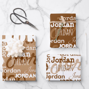 Herhalende Naam Bruin Beige Wit Modern Neutraal Inpakpapier Vel