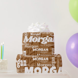 Herhalende Naam Bruin Wit Neutrals Modern Letterty Cadeaupapier